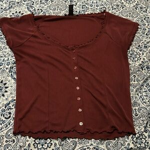 Purple Large Button Scoop Neck Forever 21 Top